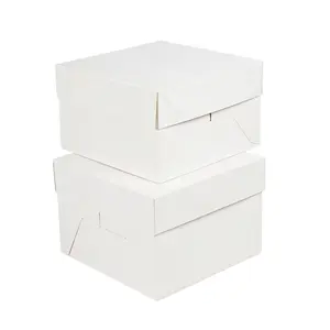 Gros luxe en vrac anniversaire carré blanc avec couvercle boîte à gâteau 8 "10" 12 "14" 16 "pouces grandes boîtes à gâteaux