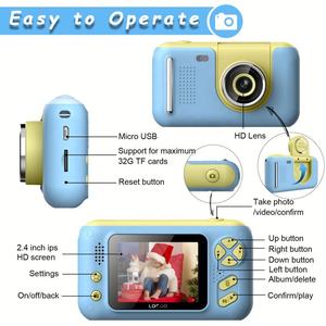 Appareil photo numérique pour enfants BTJ, capteur MOS, écran 2,4 pouces, grand angle 180°, photographie en un clic, MicroSD, pas cher, cadeau d'anniversaire 2026 pour garçons - Product Image 3