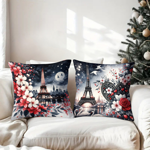 Cojines Decorativos con Diseños Florales de la Torre Eiffel de París para una Decoración Acogedora del Hogar - Product Image 3