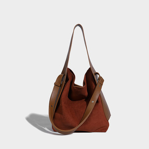 <b>Suede</b> patchwork <b>bucket</b> <b>bag</b>, ladies' large capacity shoulder <b>bag</b>, leather shoulder strap fashion women's <b>bag</b> - Product Image 1