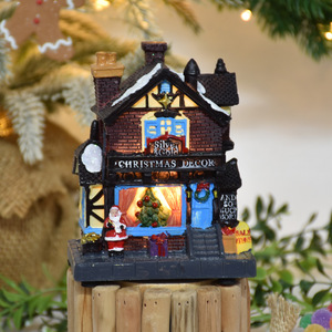 Décorations de Noël en résine, style rétro européen, micro-paysage lumineux, petite maison musicale, pour la maison et le bureau, directement de l'usine - Product Image 3
