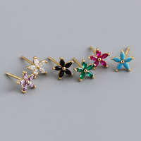 Niedliche 925 Silber Fünfblättrige Blumen Zirkon Ohrstecker Farbige CZ Feine Ohrstecker