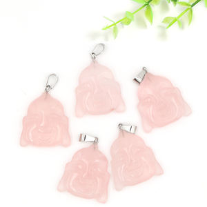 Kalung jimat keberuntungan liontin Buddha ukir Quartz mawar alami untuk pria wanita hadiah perhiasan penyembuhan Spiritual - Product Image 5