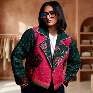 Chaqueta Acolchada Reversible de Seda Estampada Ligera Kantha para Mujer, Primavera, Otoño, Invierno - Product Image 2