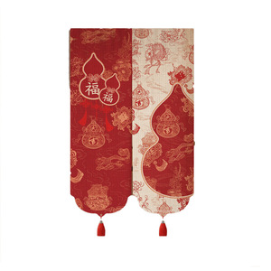 Slow Down Chinese Style Cotton Linen Door <b>Curtain</b> Red Festive Pattern Side Opening With Tassels For Interior Decor - Product Image 5