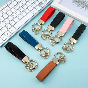 Custom Buckle PU Material Genuine Leather Key Chain Pink Black Blank 3D Car Leather Keychain