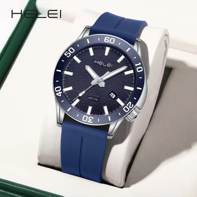 Helei H9005A-J 9005 Quartz Movement Mens Watches Daily Life Waterproof Silicone Strap Luminous Wristwatch Fashion Calendar Watch