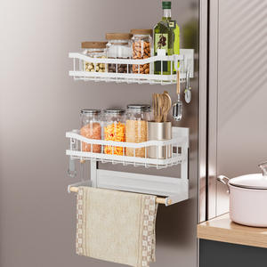 ชั้นวางของติดผนังอเนกประสงค์แบบไม่ต้องเจาะสำหรับตู้เย็นในครัว ชั้นวางโลหะแบบแม่เหล็กดูดติดผนังหลายชั้น - Product Image 2