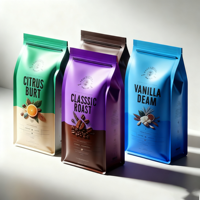 Pochette à café noir mat avec logo personnalisé de haute qualité sac à fond plat portable à joint à huit côtés pour la nourriture pour l'emballage du café