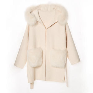 IN SALDO QIUCHEN - QC21004 <span class=keywords><strong>Cappotto</strong></span> da Donna in Misto Lana con Collo e <span class=keywords><strong>Tasche</strong></span> in <span class=keywords><strong>Pelliccia</strong></span> di Volpe Nero - Product Image 3