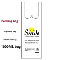 Sacs d'emballage pour gobelets à thé au lait jetables à paroi simple, transparents, avec divers motifs (smiley/sourire/expressions), pour gobelets simples/doubles, 1000 ml