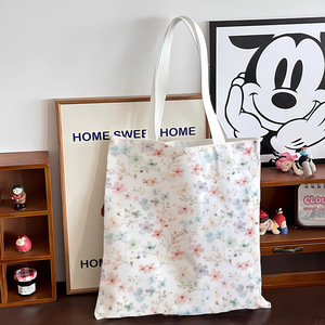 Bolso de compras de algodón orgánico con estampado floral completo personalizado, bolso de lona blanco con estampado digital DIY con cremallera y bolsillo interior - Product Image 4