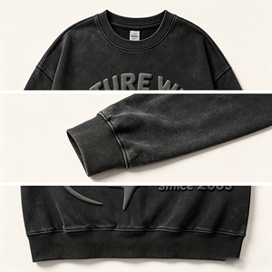 Fournisseur OEM de vêtements streetwear, sweat-shirt lavé avec motif étoile en relief - Product Image 2