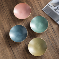 Assiette à dessert en grès réactif avec pied et base en bois d'acacia, 16 cm, 20 cm, plat de service pour gâteaux, fruits, apéritifs, 5 couleurs