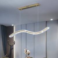 Lustre rectangulaire en cristal K9 de style restaurant français de luxe, barre lumineuse moderne, longue vague minimaliste, lampe suspendue en cristal