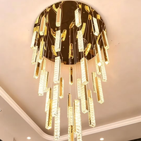 Lustre d'escalier rotatif moderne et minimaliste en cristal K9 doré, à LED dimmable haute luminosité, idéal pour villa et duplex – Vente directe usine