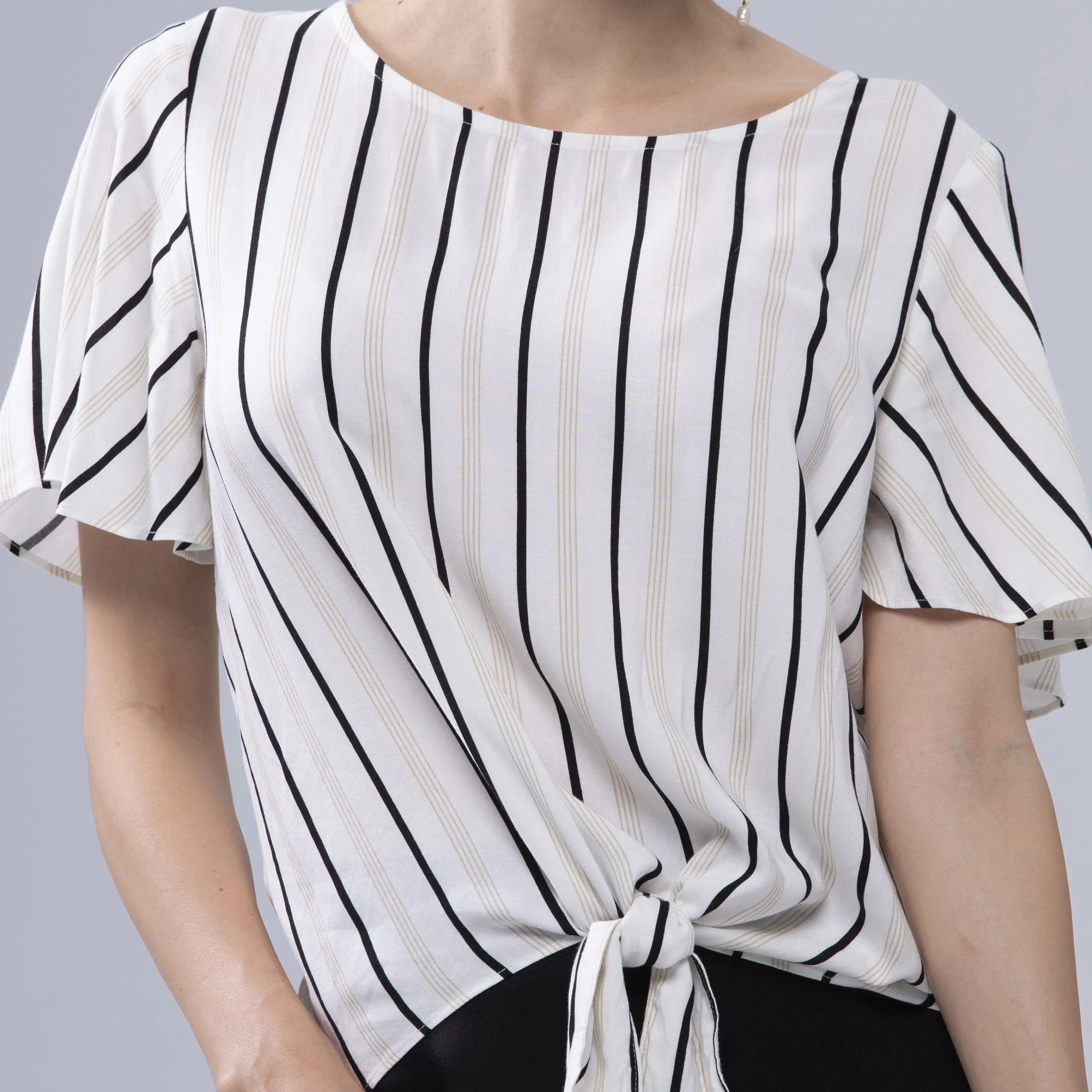 Fashion Casual White Black Striped Short Sleeve Summer Shirts Top Blouses for Women