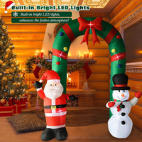 Decoración Navideña Grande para Exteriores, Arco Inflable de Santa Claus y Muñeco de Nieve de 9 Pies, con Luces LED Integradas, Resistente al Agua, Ecológico, para Fiestas