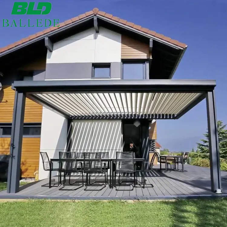 Kit pergola atap louver berdiri bebas, kerajinan halaman belakang ruang barbeque