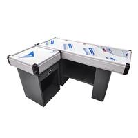 Comptoir de caisse de supermarché en acier inoxydable avec table latérale, tiroir de rangement et bureau de caisse pour magasin de détail et de proximité