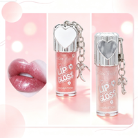 Porte-clés Miroir Cœur Brillant à Lèvres Scintillant Hydratant Huile à Lèvres Repulpante Teinte Brillante Maquillage des Lèvres