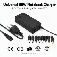 Adaptateur secteur universel THEONE 65W pour ordinateur portable avec 8 embouts DC, prise EU, AC 100-240V, chargeur certifié pour ordinateur portable 65W 90W