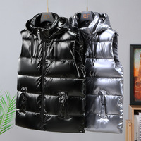 Parka imperméable à capuche en spandex/nylon chaud avec fermeture éclair, veste sans manches épaisse en duvet pour homme, vêtements d'extérieur décontractés d'hiver