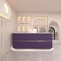 Comptoir de réception ovale personnalisé avec logo, rose vif, pour salon de beauté ou magasin de vêtements, mobilier simple