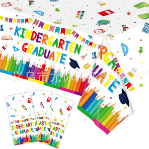 Colorful Graduation Theme Children's Party Tableware Set Paper Disposable <b>Tablecloth</b> Plates Napkins Cups Cutlery 40-60 Pcs For - Product Image 2