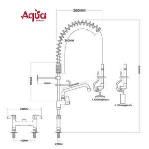 Dual Handle Wall Mounted Commercial Kitchen Faucet 304sus Stainless Steel Brass Body Industrial Pre-Rinse for Outdoor Farmhouse - Product Image 2