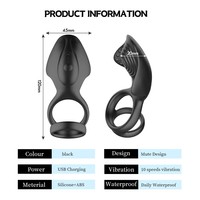 Anneau vibrant pour pénis en ABS souple et silicone de qualité alimentaire, étanche, pour stimulation masculine, autonomie de 90 minutes, noir