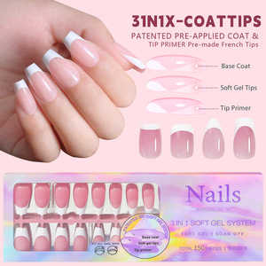 Puntas de Uñas Postizas Desmontables sin Rastro, de Cobertura Completa, con Pegamento, Nuevo Diseño Cuadrado Estilo Francés, Material Acrílico ABS, para Dedos - ¡Venta Caliente! - Product Image 1