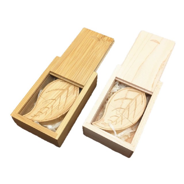 New Leaf Wooden USB Flash Drive Creative Business Promotion Gift Carvable Logo USB 2.0/3.0 8G-32G Memory 1-Year Warranty No