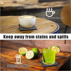 <span class=keywords><strong>Sous</strong></span>-verres en ardoise noire mate, formes carrées, rondes, en cœur ou hexagonales, pour bureau ou café, avec bords coupés ou bruts – Vente en gros usine - Product Image 4