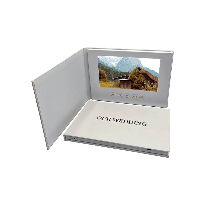 Invitación de boda personalizada, libro de vídeo de lujo con pantalla LCD, folleto casero de China, fabricante de tarjetas de vídeo, proveedor