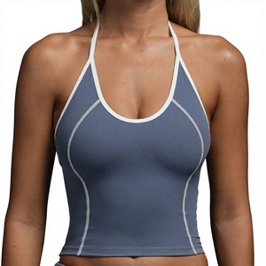 Top corto acolchado con cuello bajo y bloques de color personalizados OEM para mujer, ideal para fitness, running, yoga y deportes. - Product Image 2