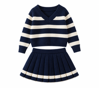 Ensemble pull tricoté rayé et jupe plissée style preppy pour filles, tenue scolaire personnalisée pour enfants de 4 à 12 ans, vente en gros