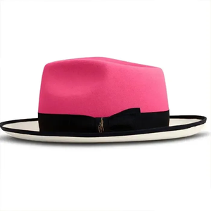 Pink Wool Felt Fedora <b>Hat</b> With Black Band And White Brim Unisex Adult Size 56-58CM Casual Spring <b>Summer</b> Fashion Style - Product Image 1