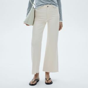 100% algodón de alta calidad <span class=keywords><strong>Beige</strong></span> para <span class=keywords><strong>mujer</strong></span> XL pantalones <span class=keywords><strong>Cargo</strong></span> de pierna ancha Casual moda Pantalones vaqueros largos de oficina para verano transpirable Denim - Product Image 3