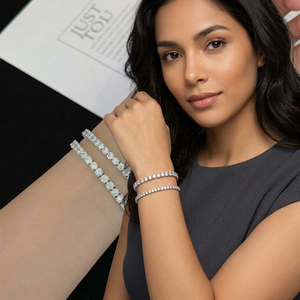 Bracelet tennis en diamant de laboratoire taille brillant, 4 griffes, plaqué or blanc, chaîne à maillons en argent, style hip-hop, unisexe, cadeau de mariage - Product Image 2