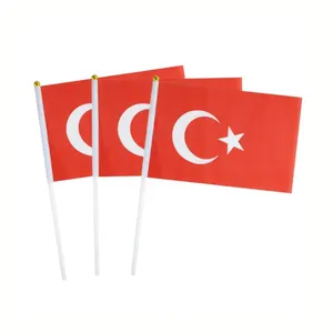 أعلام صغيرة مخصصة لكل دولة باليد، أعلام بلد متموجة تُمسك باليد من قِبل الداعم التركي