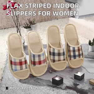 Zapatillas de mujer con punta abierta, antideslizantes, para interiores, con diseño a cuadros, de alta calidad, de algodón, para hombre. - Product Image 3