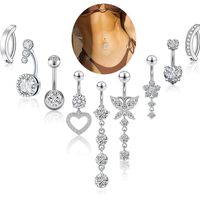 Permuly 9 pièces Piercings de nombril en acier inoxydable, anneaux de nombril de 10 mm avec zircone cubique pour femmes et filles