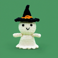 Peluche fantôme au crochet pour Halloween, poupée fantôme tricotée à la main avec carte positive, adorable ornement amigurumi, décoration d'Halloween, cadeau