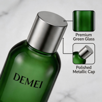 Ensemble d'emballages cosmétiques en verre vert personnalisés OEM avec bouchon en caoutchouc et sérigraphie, capacités 100ml/200ml/50g/100g pour toner, sérum et crème