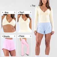 Ensemble 5 pièces extensible pour femme : hauts courts, shorts, soutien-gorge, t-shirts décontractés et pantalon évasé pour l'été