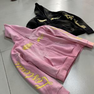 מותאם אישית קפוצ 'ון שחור רקמה דהוי zipper צרפתית גברים zip עד hinstone כבד - Product Image 2