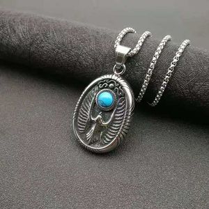 Yunnique – collier avec pendentif aigle en acier inoxydable, incrustation de turquoise, chaîne en argent, pour cadeau - Product Image 2