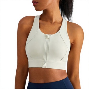 White <b>Front</b> <b>Zip</b> Lightweight Breathable Simple <b>Sports</b> <b>Bra</b> Women High for Yoga Workout Supportive Seamless Four-Way Stretch - Product Image 1