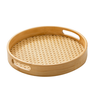 Plateau à thé en bambou avec insert en rotin, style simple, plat de service pour fruits et thé, rectangle 30 cm - Product Image 4